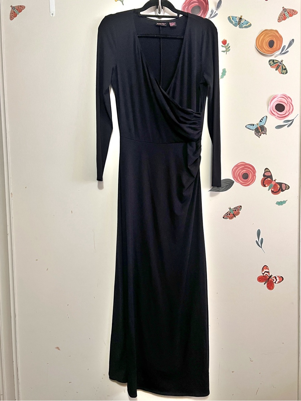 Shape FX Black Long Sleeve Wrap style Maxi Dress L